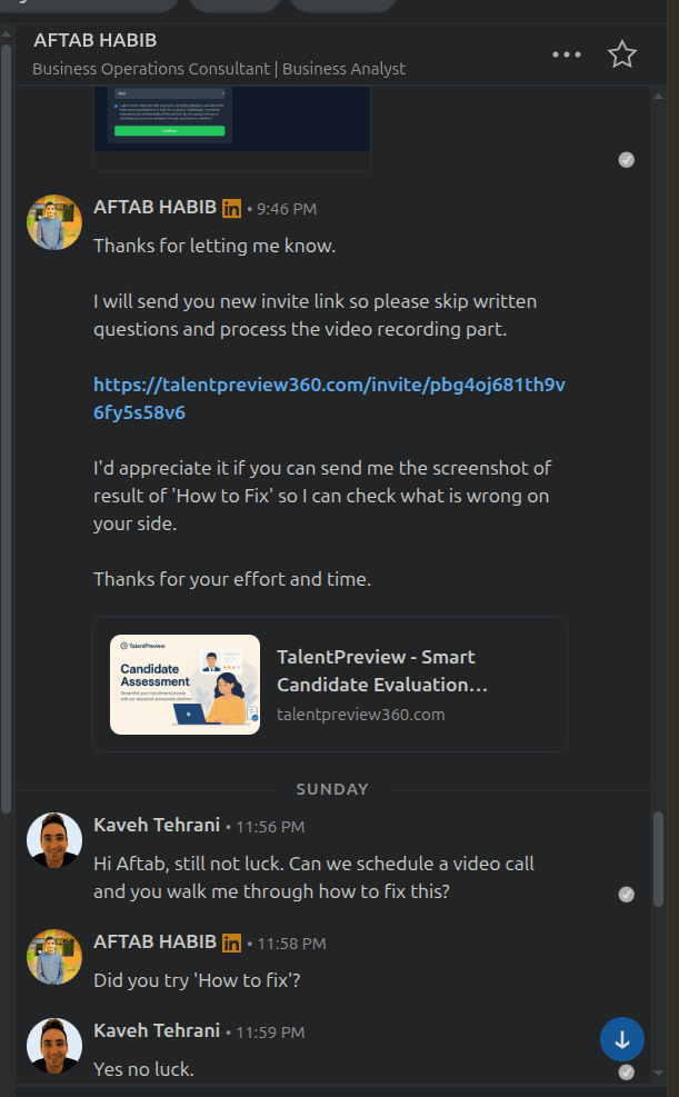 Attempting to schedule a video call with the scammer who refuses to meet