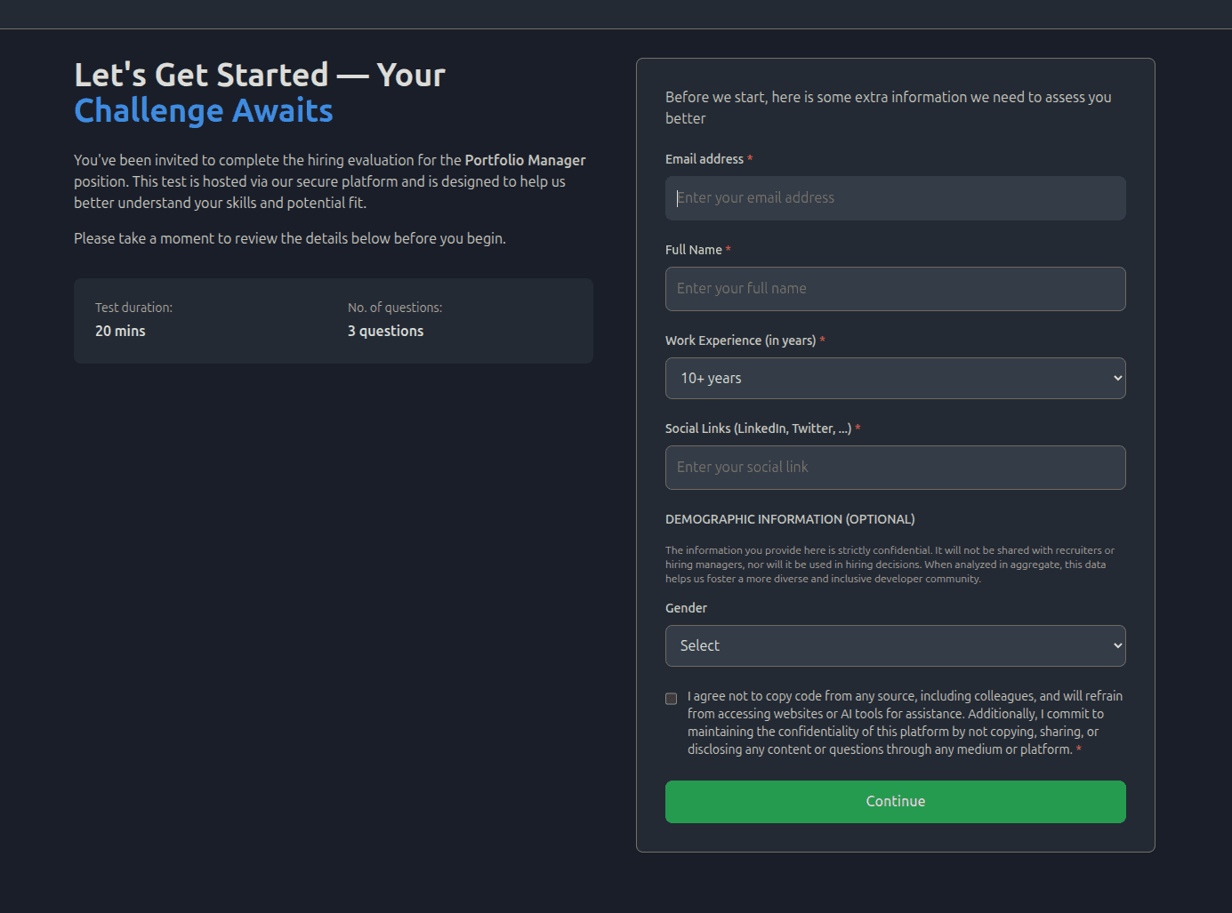 Scam interview website form fields for candidate information
