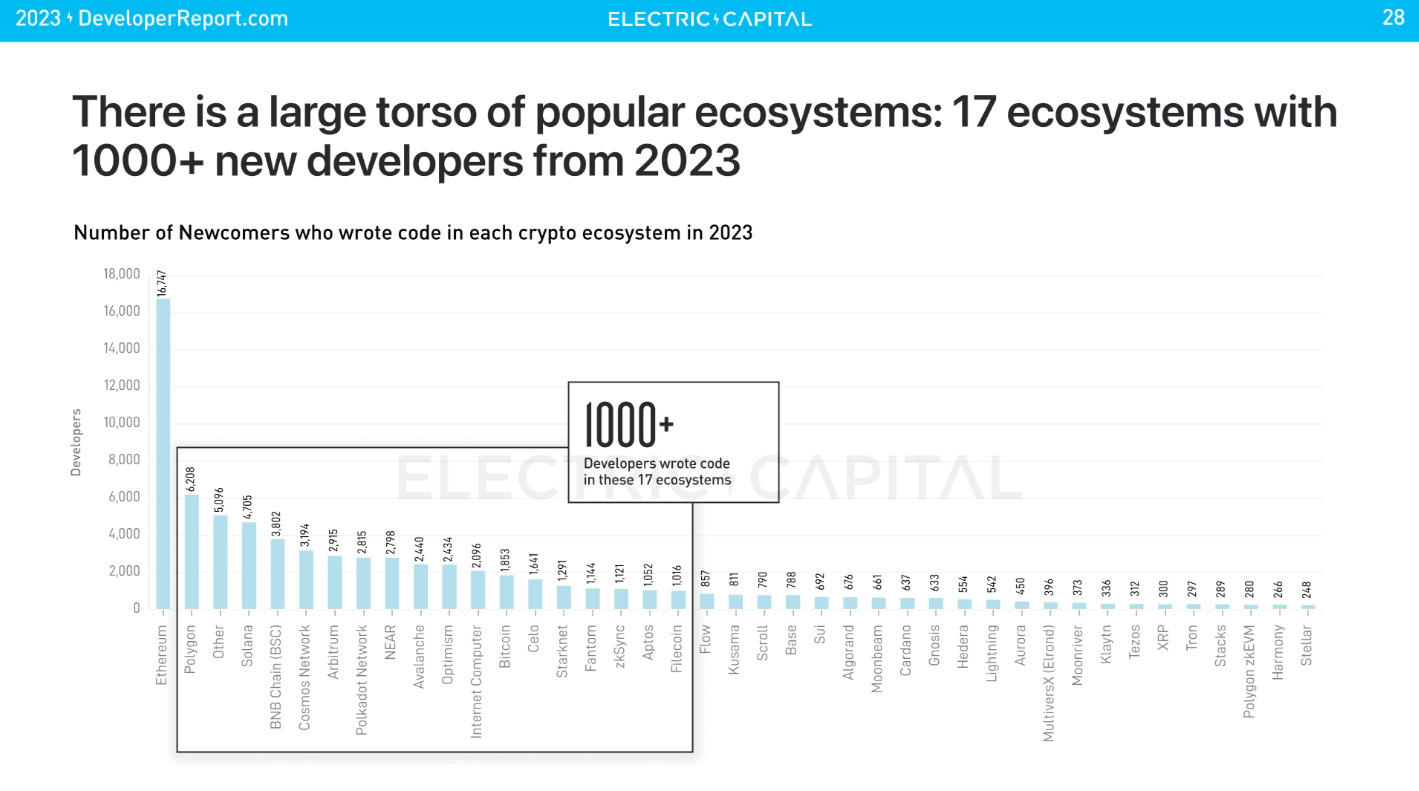 Chart showing Polkadot ranking among top blockchain developer ecosystems