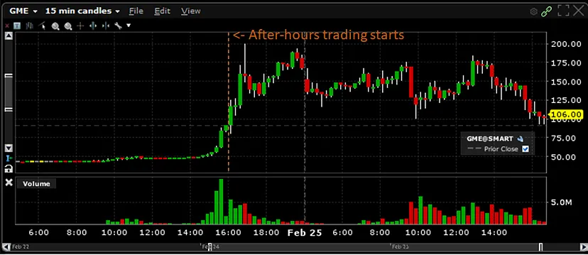 GME Stock Price Feb 24–25. Source: Interactive Brokers